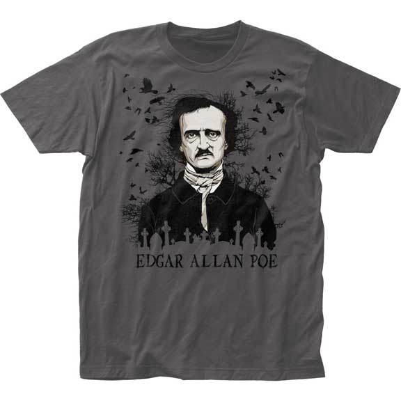 Edgar Allan Poe- Ravens on a charcoal ringspun cotton shirt