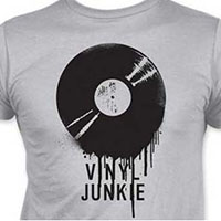 Vinyl Junkie on a grey ringspun cotton shirt (Sale price!)