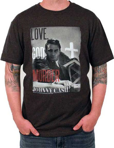 Johnny Cash- Love, God, Murder on a charcoal heather shirt (Sale price!)