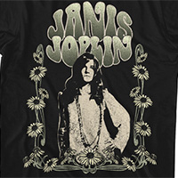 Janis Joplin- Sunflower Pic on a black ringspun cotton shirt