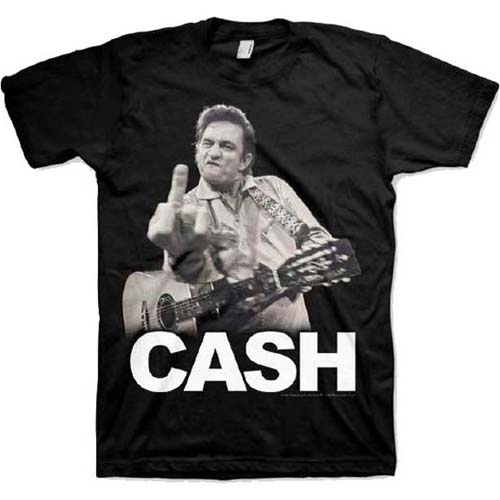 Johnny Cash- Finger (White Logo) on a black ringspun cotton shirt