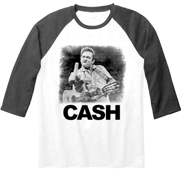 Johnny Cash- Finger on a white/black 3/4 sleeve raglan shirt (Sale price!)