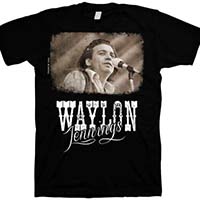 Waylon Jennings- Live Pic on a black ringspun cotton shirt