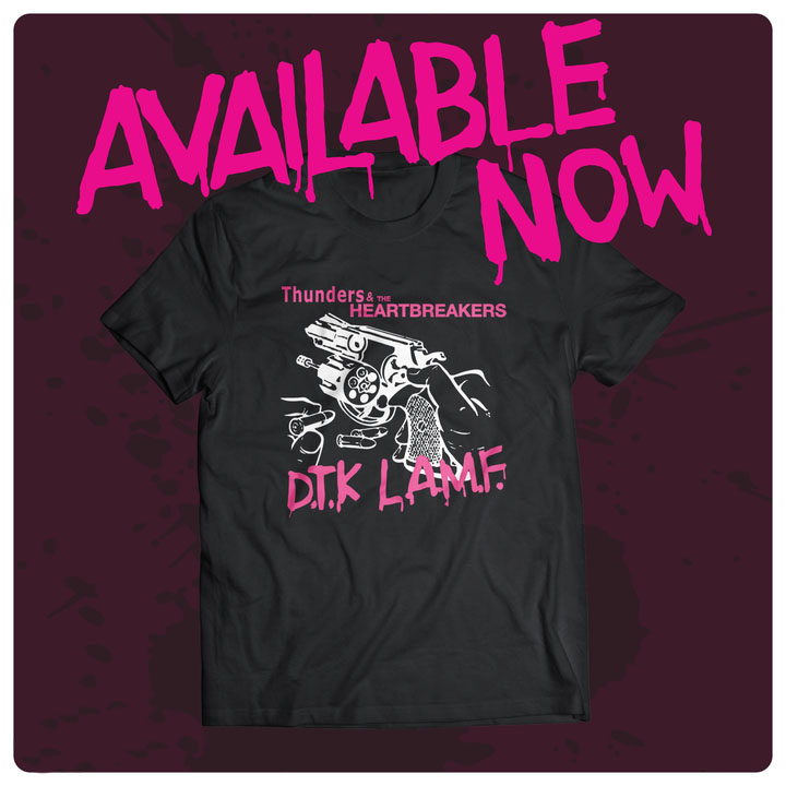 Johnny Thunders- DTK LAMF on a black ringspun cotton shirt