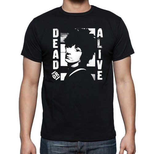 Johnny Thunders- Dead Or Alive (Face) on a black ringspun cotton shirt