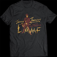 Johnny Thunders- LAMF Bolts on a black ringspun cotton shirt