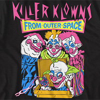Killer Klowns From Outer Space- Pizza Delivery on a black ringspun cotton shirt