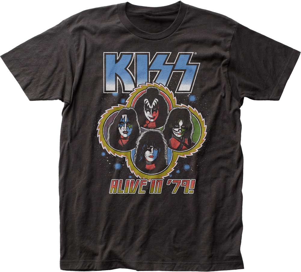Kiss- Alive In '79! on a charcoal ringspun cotton shirt