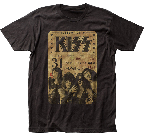 Kiss- Band & Concert Ticket on a black ringspun cotton shirt (Sale price!)