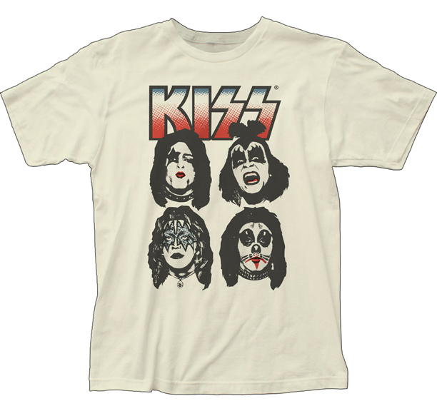 Kiss- Faces on a vintage white ringspun cotton shirt