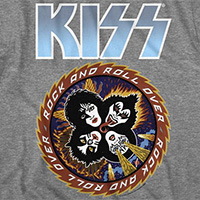 Kiss- Rock And Roll Over on a heather grey ringspun cotton shirt