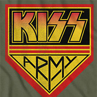 Kiss- Kiss Army on a military green ringspun cotton shirt