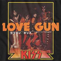 Kiss- Japanese Love Gun on a black ringspun cotton shirt