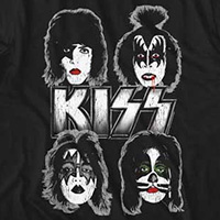 Kiss- 4 Faces And White Logo on a black ringspun cotton shirt