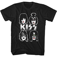 Kiss- 4 Faces And White Logo on a black ringspun cotton shirt