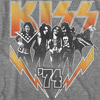 Kiss- '74 on a heather grey ringspun cotton shirt