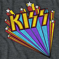 Kiss- Stars Logo on a heather black ringspun cotton shirt