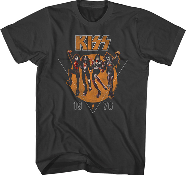 Kiss- 1976 Destroyer Triangle on a charcoal ringspun cotton shirt