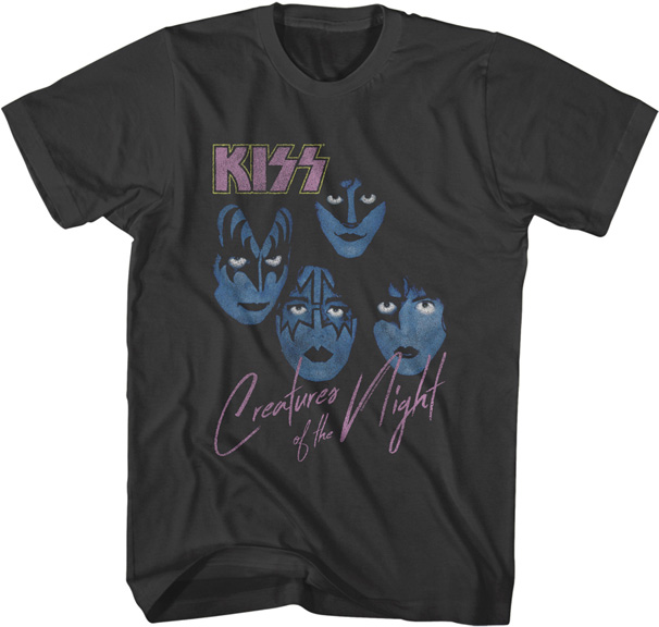Kiss- Creatures Of The Night on a charcoal ringspun cotton shirt