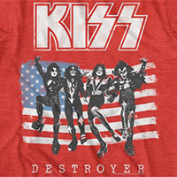 Kiss- Destroyer (Flag) on a heather red ringspun cotton shirt