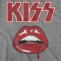 Kiss- Lip Drip on a graphite heather ringspun cotton shirt