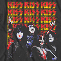 Kiss- Band Pic And Repeating Logos on a charcoal ringspun cotton shirt