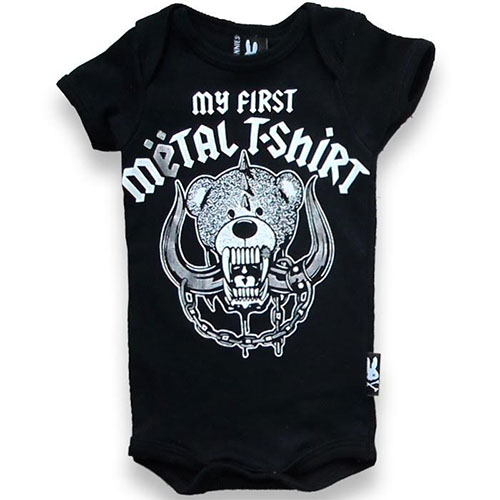 My First Metal Shirt Onesie by Six Bunnies (S:0-3m, M:3-6m, L:6-12m, XL:12-18m) 