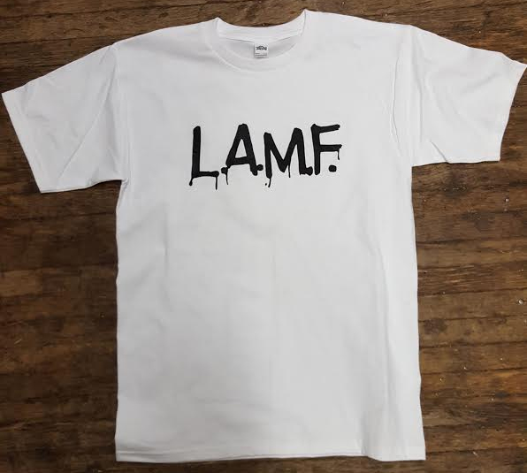 LAMF on a white YOUTH SIZE shirt