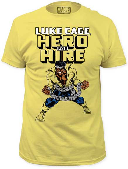 Marvel Comics- Luke Cage, Hero For Hire on a banana ringspun cotton shirt
