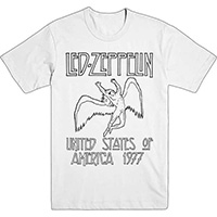 Led Zeppelin- United States Of America 1977 on a white ringspun cotton shirt