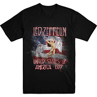 Led Zeppelin- United States Of America 1977 on a black ringspun cotton shirt