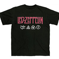 Led Zeppelin- Logo & Symbols on a black ringspun cotton shirt