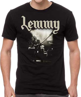 Lemmy- Live Pic on front, 1945-2015 on back on a black shirt (Motorhead)