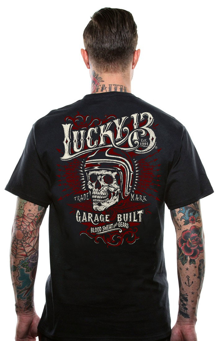 Skull Built on a black shirt by Lucky 13 Clothing - SALE