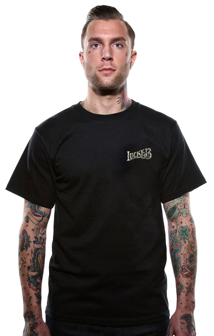 Skull Built on a black shirt by Lucky 13 Clothing - SALE