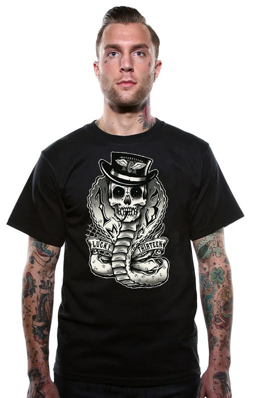 Skull Cobra on a black shirt by Lucky 13 Clothing - SALE
