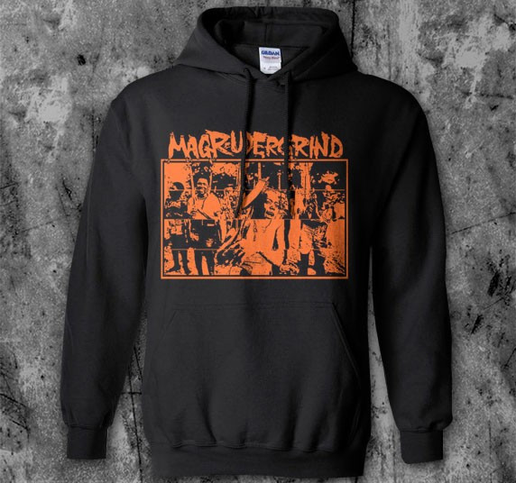 Magrudergrind- Humanity Is Unrest on a black hooded sweatshirt