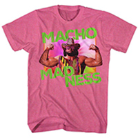 Macho Man Randy Savage- Macho Madness on a heather pink shirt