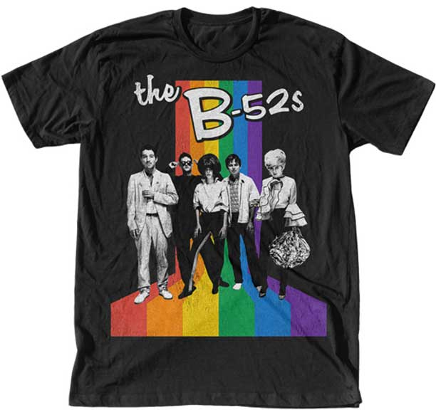 B-52s- Rainbow & Band Pic on a black ringspun cotton shirt