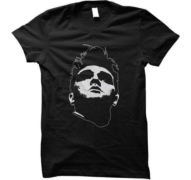 Morrissey- Head on a black ringspun cotton shirt