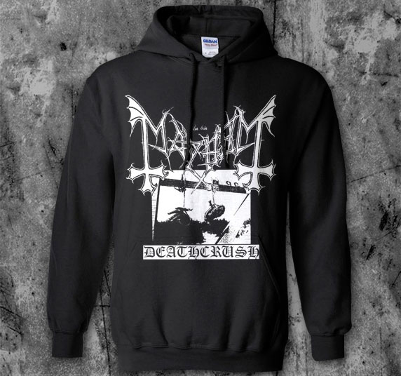 Mayhem- Deathcrush on a black hooded sweatshirt