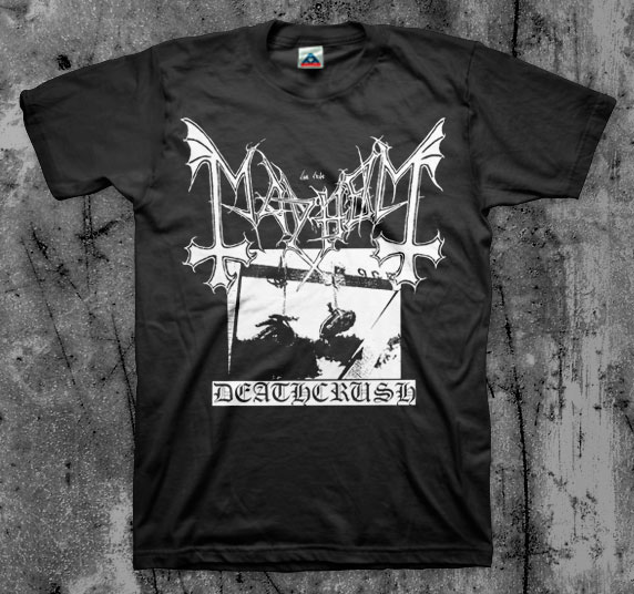 Mayhem- Deathcrush on a black shirt
