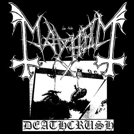 Mayhem- Deathcrush on a black hooded sweatshirt
