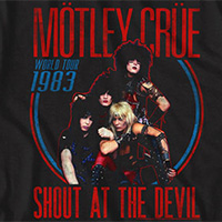 Motley Crue- Shout At The Devil World Tour 1983 on a black ringspun cotton shirt