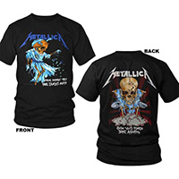 Metallica- Their Money Tips Her Scales Again on front, Skull on back on a black shirt