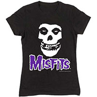 Misfits- Skull & Purple Logo on a black girls fitted shirt