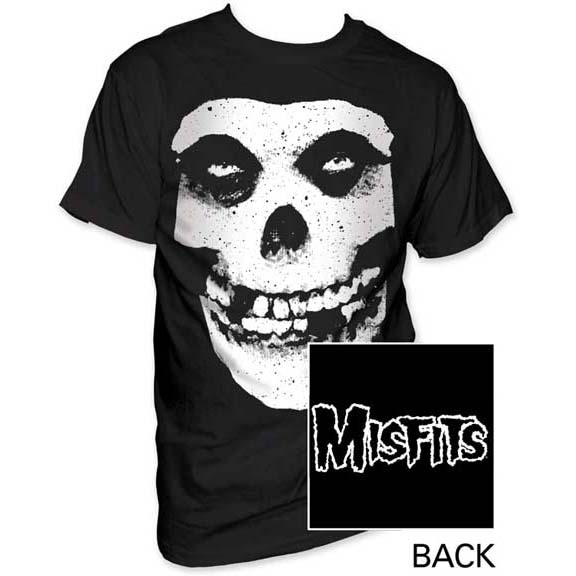 Misfits- Skull (Distressed Print) on front, Logo on back on a black shirt