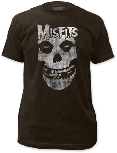 Misfits- Distressed Logo & Skull on a charcoal ringspun cotton shirt