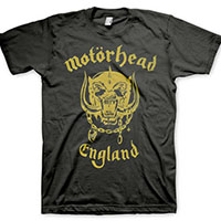 Motorhead- England (Gold Print) on a black shirt