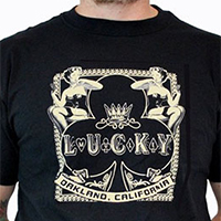 Lucky Mule Brand- Oakland, California (2 Pin Ups With Club) on a black shirt (Sale price!)